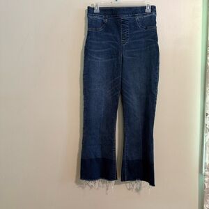 Spanx Size Medium (29x26) Cropped Flare Denim Jeans Pull On Raw Hem 20231R